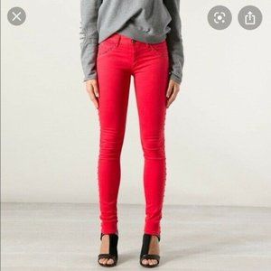 Hudson Red Studded Midrise Collin Skinny Jeans Size 26